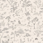 Hollie wallpaper by Sandberg in grey, woodland toile of deer, owls, foxes and trees, flat swatch