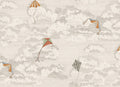 Bonnie & Kites wall mural by Sandberg, pastel kites and parachutes over pale beige clouds, flat swatch