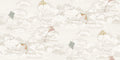 Bonnie & Kites wall mural by Sandberg, vintage kites drifting among soft grey clouds on a cream sky, flat swatch