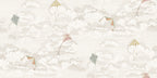Bonnie & Kites wall mural by Sandberg, vintage kites drifting among soft grey clouds on a cream sky, flat swatch