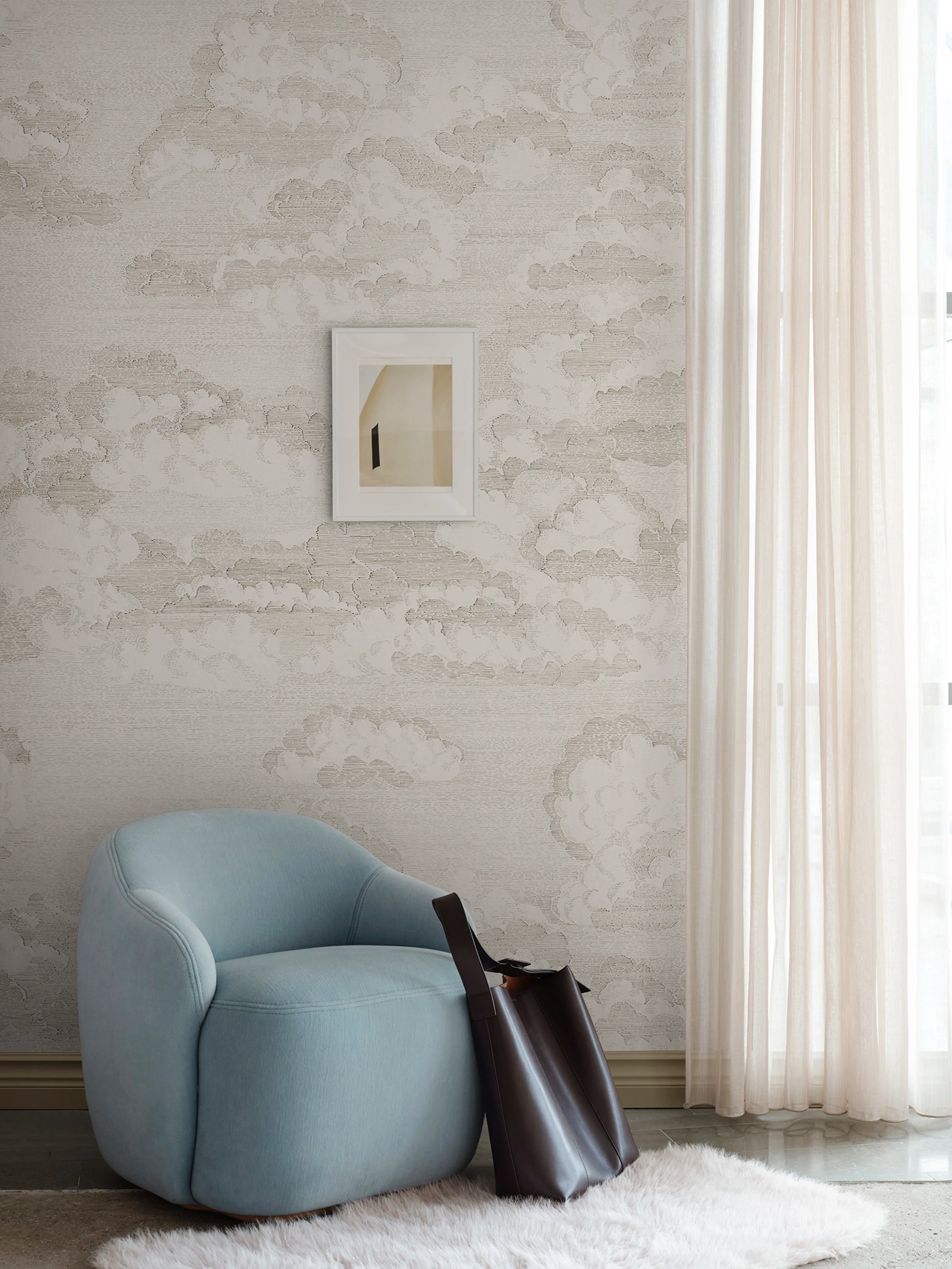 Bonnie wallpaper by Sandberg – sky & clouds design, Beige – Sand – styled in a room setting, view 6