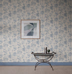 Adele wallpaper by Sandberg in Blue, styled on an interior wall