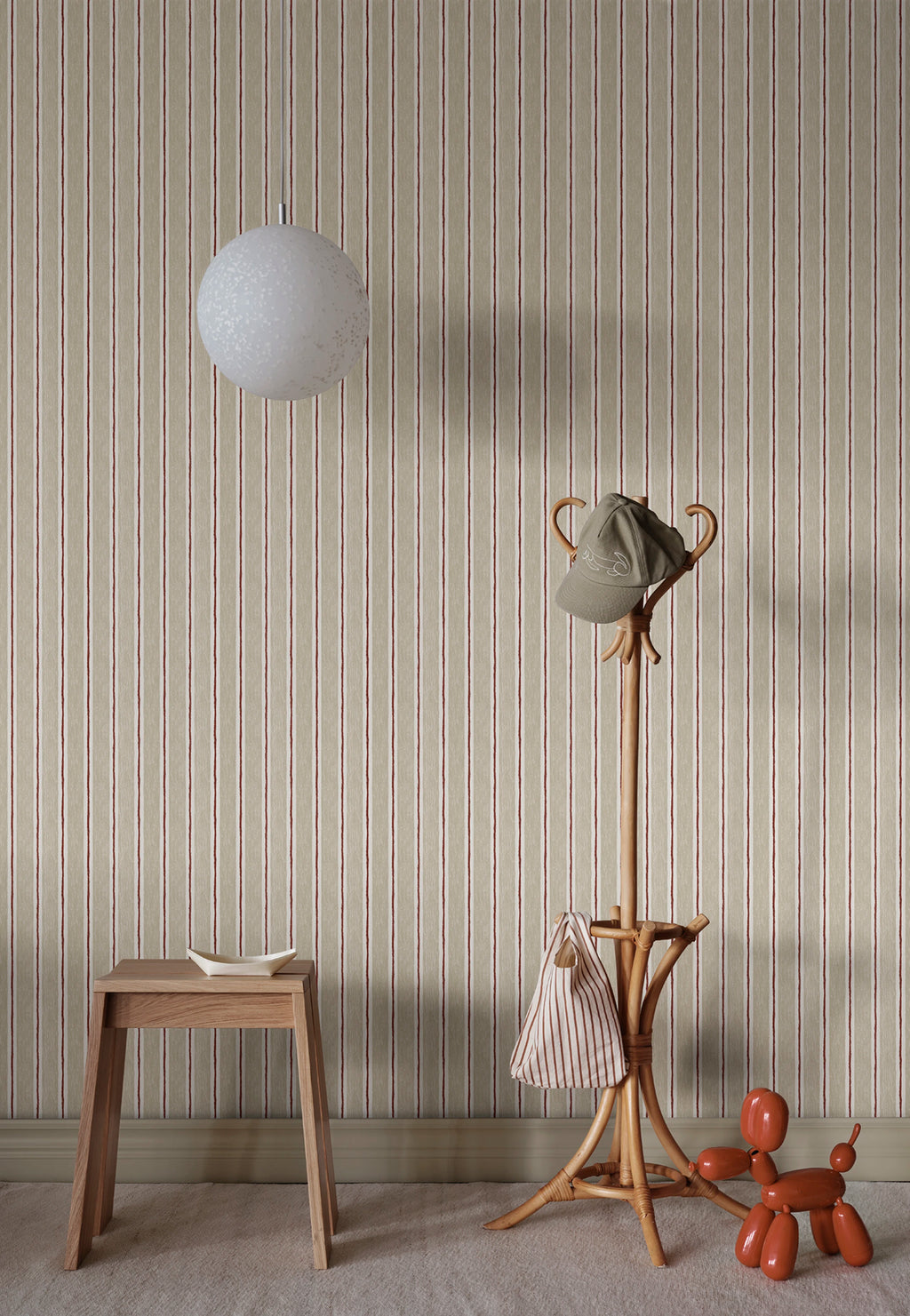Albin wallpaper by Sandberg – stripe design, Beige – styled in a room setting