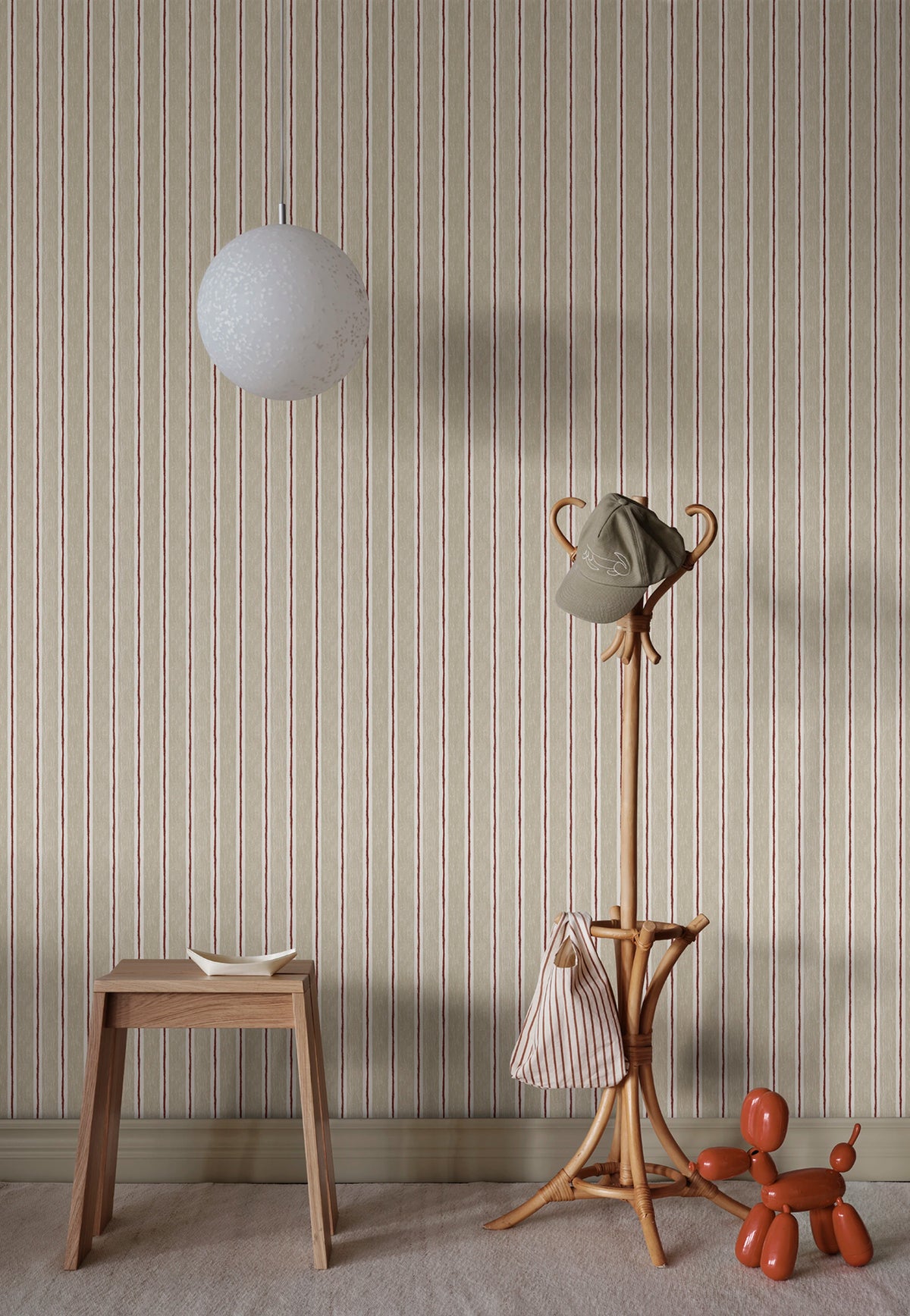 Albin wallpaper by Sandberg – stripe design, Beige – styled in a room setting