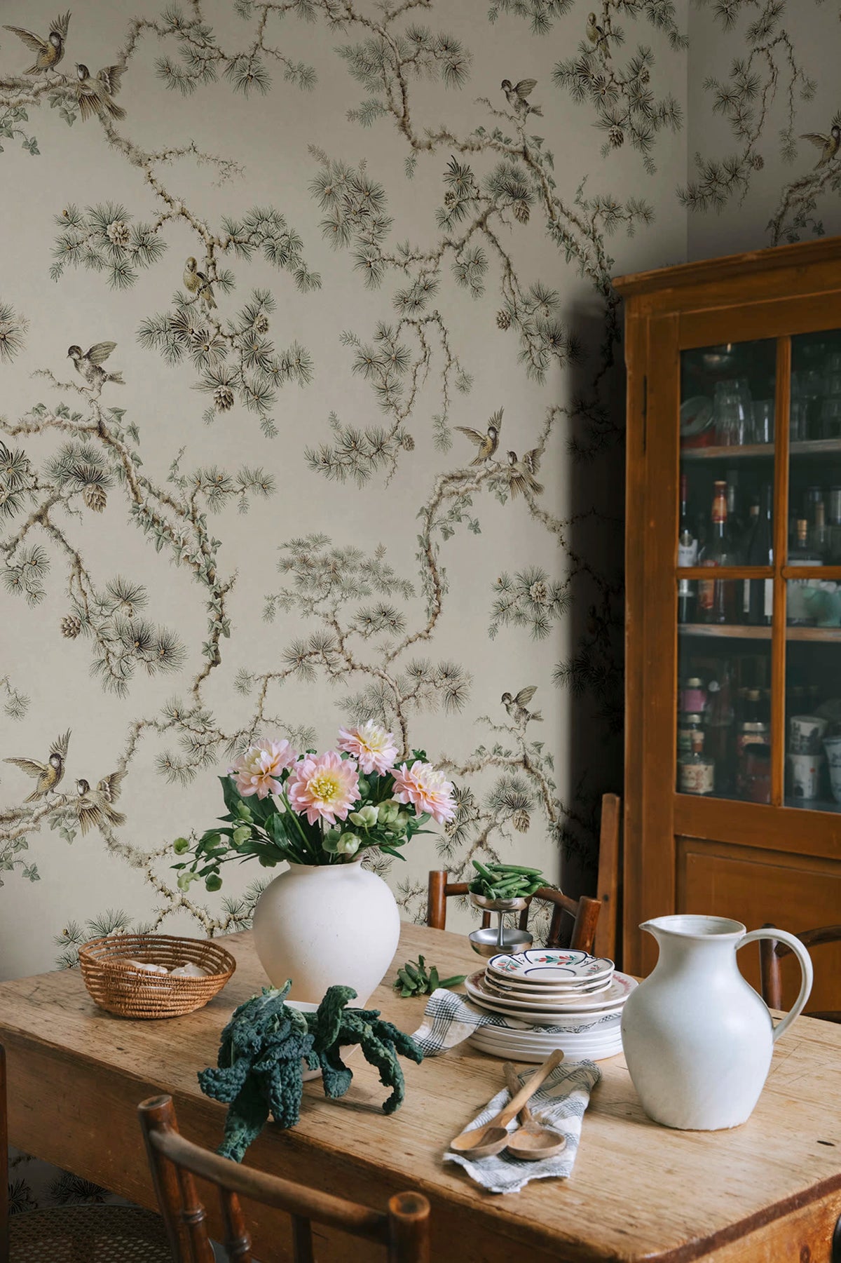 Noah Mural wall mural by Sandberg – botanical design, Beige – Sandstone – styled in a room setting, view 6