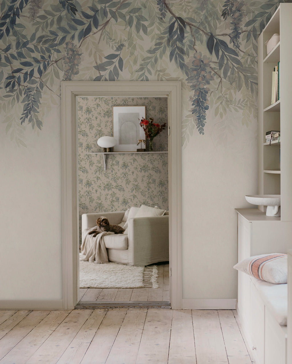 Wisteria wall mural by Sandberg – floral design, Blue