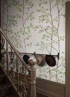 Laura wallpaper by Sandberg – botanical design, Green – styled in a room setting, view 4