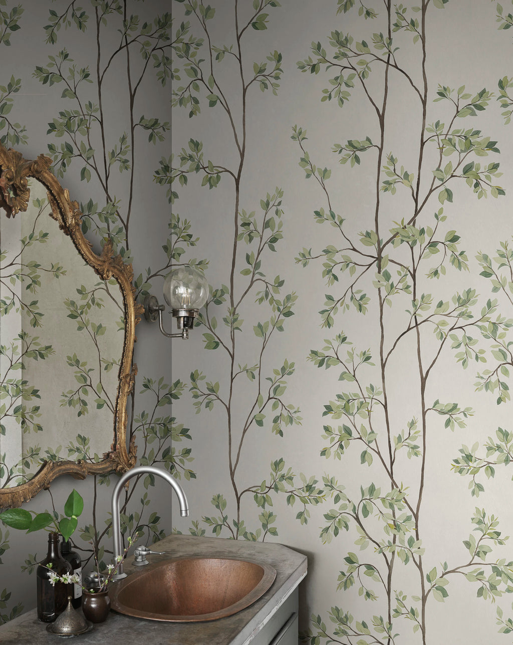Laura wallpaper by Sandberg – botanical design, Green – styled in a room setting, view 5
