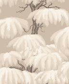 Alba wallpaper by Sandberg, flat swatch of layered weeping willow trees in soft taupe and cream tones