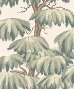 Alba wallpaper by Sandberg, flat swatch of the willow tree design in soft sage green on cream
