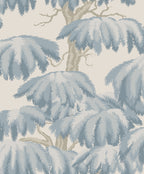 Alba wallpaper by Sandberg, flat swatch of the willow tree design in dusty pale blue on a light grey ground