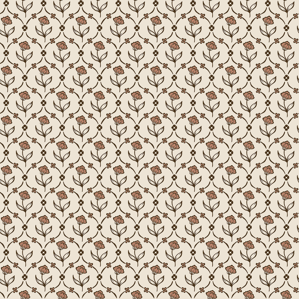 Elena wallpaper by Sandberg, flat swatch of the small ditsy floral in terracotta and brown on cream