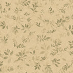 Mila wallpaper by Sandberg, flat swatch of the watercolour leaf sprig pattern in soft green on a warm sand ground