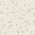 Mila wallpaper by Sandberg, flat swatch of the watercolour leaf sprig pattern in soft sage green on a greyish cream ground