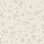 Mila wallpaper by Sandberg, flat swatch of the watercolour leaf sprig pattern in soft sage green on a greyish cream ground