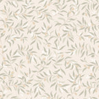 Olivia wallpaper by Sandberg, flat swatch of soft sage olive leaves and tan olives with white blossoms on a cream ground