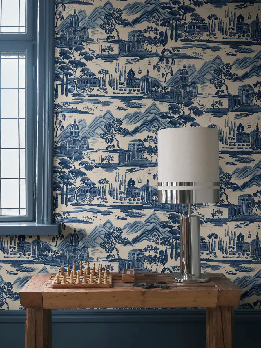 Lake Como wallpaper by Sandberg in a room setting