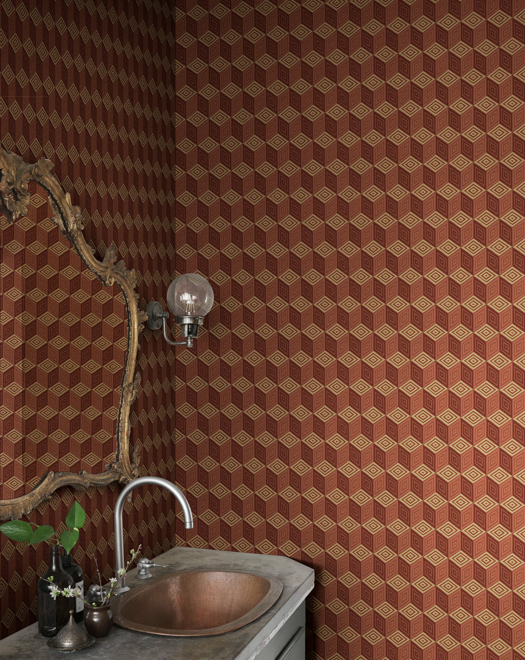 Chiara wallpaper by Sandberg – geometric design, Orange – Terracotta