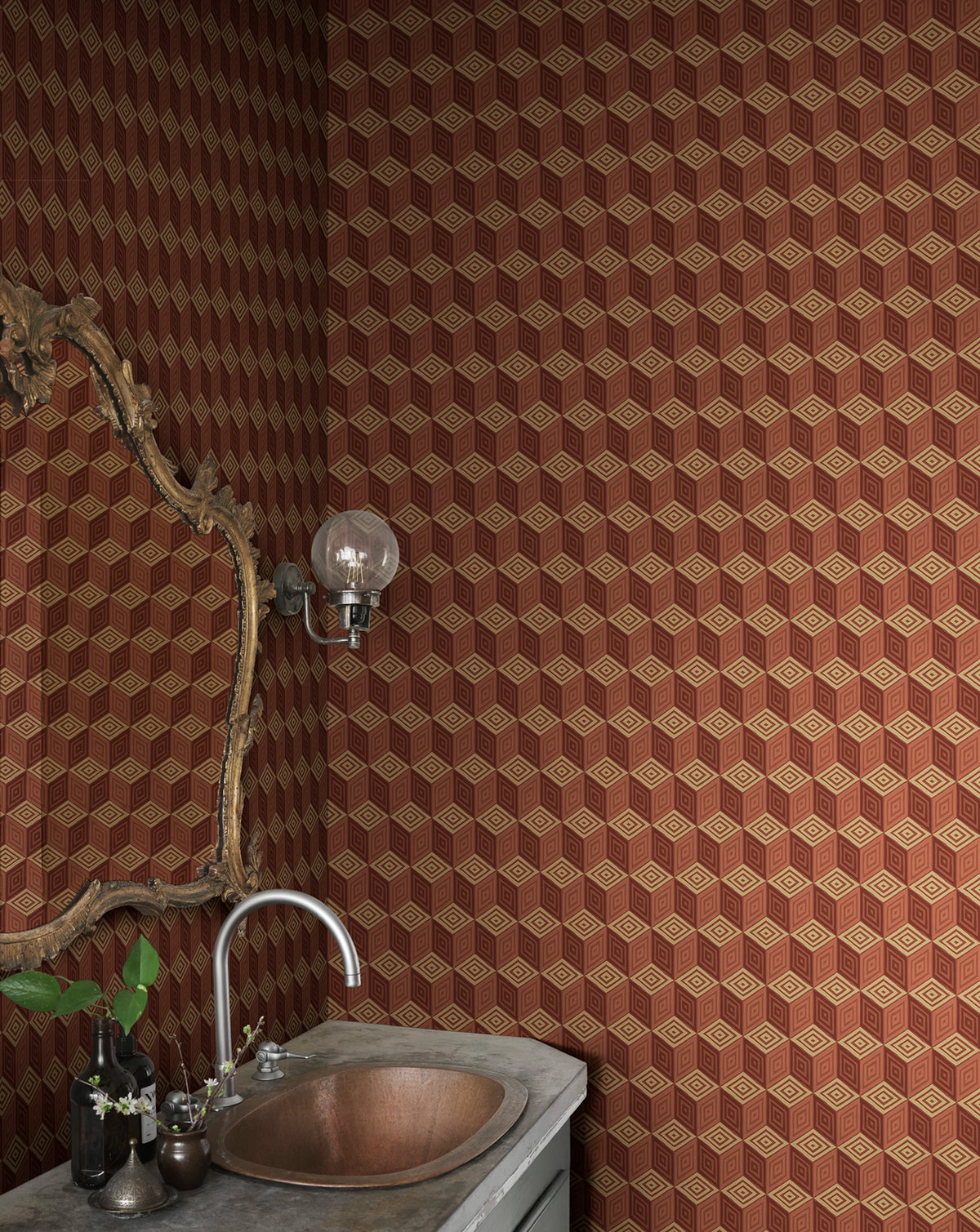 Chiara wallpaper by Sandberg – geometric design, Orange – Terracotta