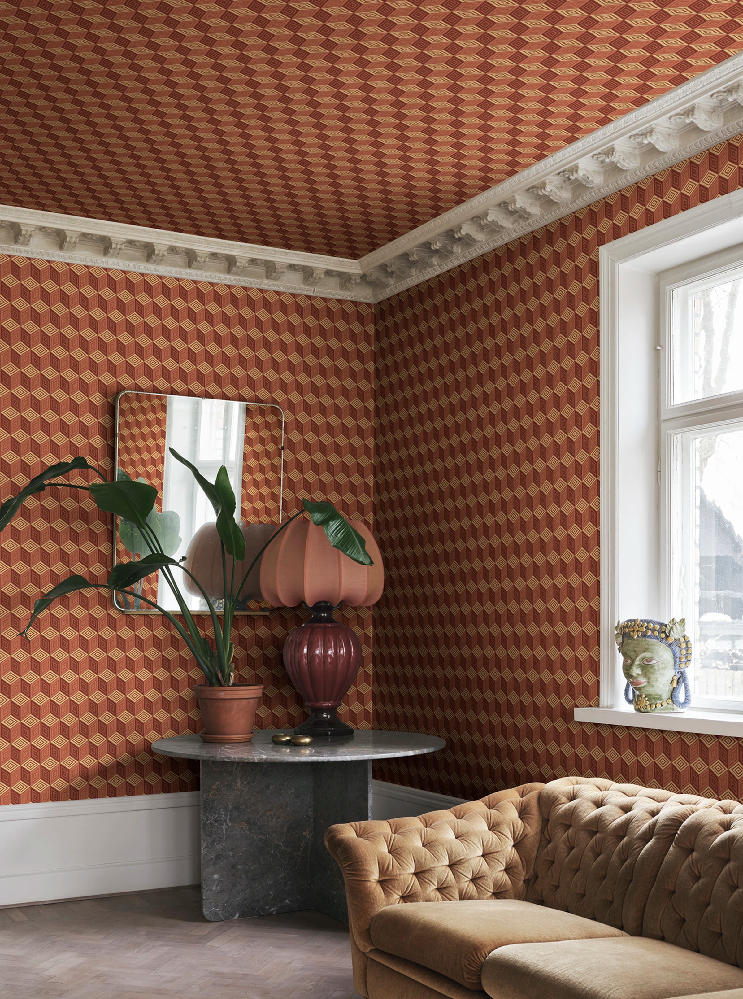 Chiara wallpaper by Sandberg – geometric design, Orange – Terracotta