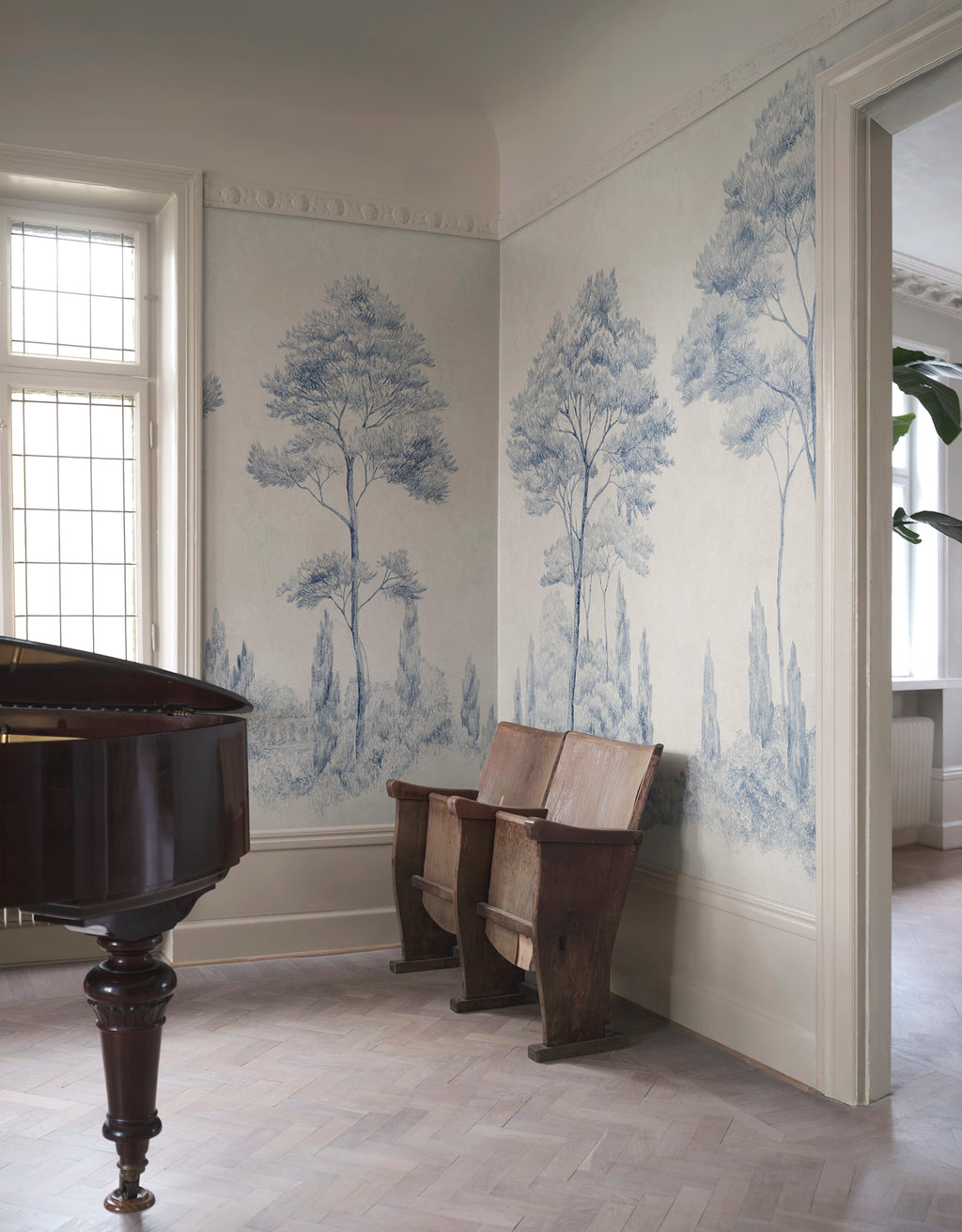 Andrea wall mural by Sandberg – forest & woodland design, Blue – styled in a room setting
