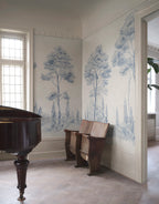 Andrea wall mural by Sandberg – forest & woodland design, Blue – styled in a room setting