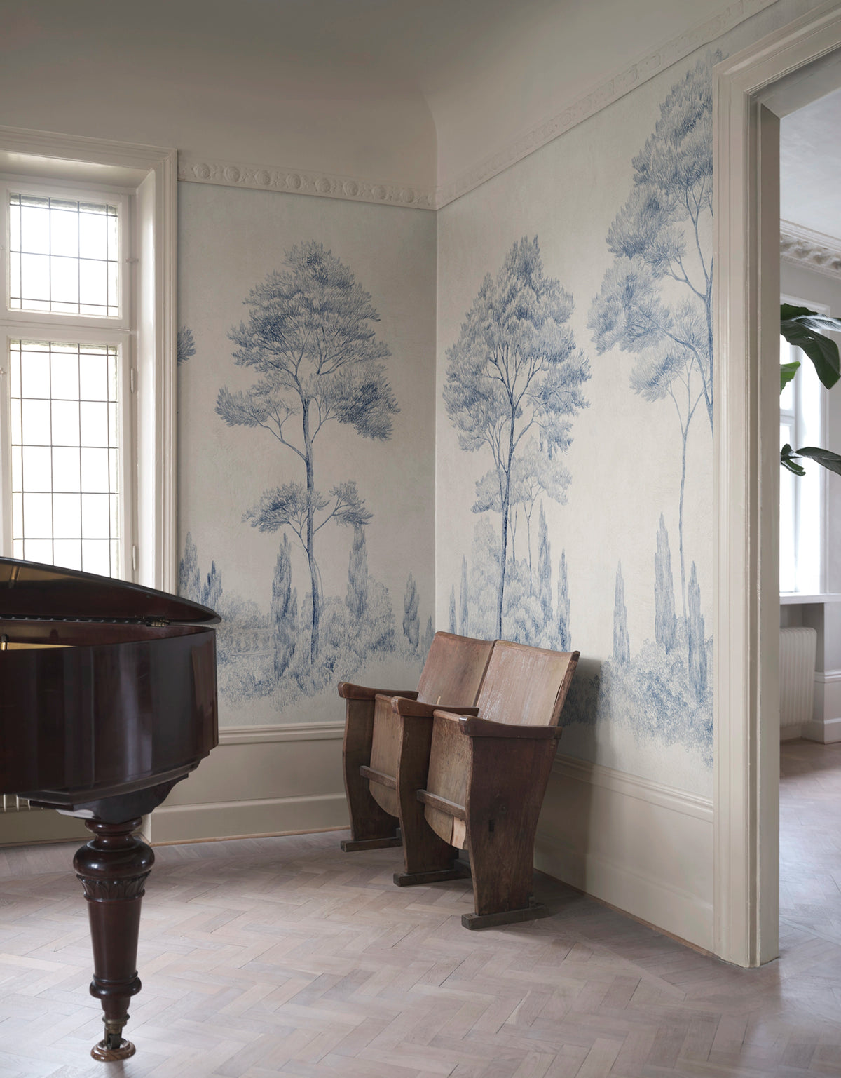 Andrea wall mural by Sandberg – forest & woodland design, Blue – styled in a room setting