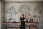 Andrea wall mural by Sandberg – forest & woodland design, Blue – styled in a room setting, view 2