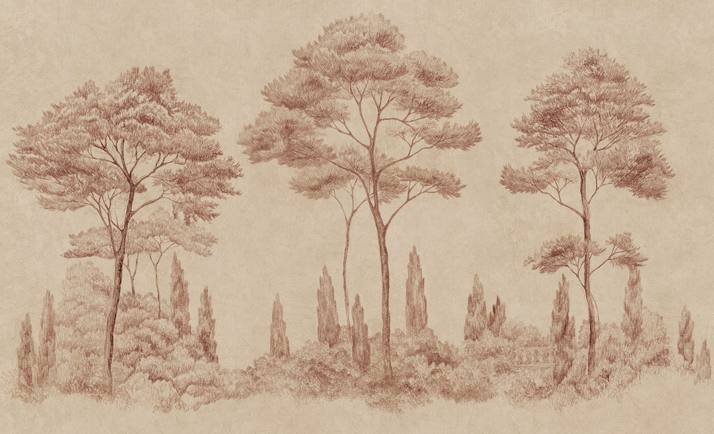 Andrea wall mural by Sandberg – forest & woodland design, Orange – Terracotta – flat swatch showing the repeat, view 3