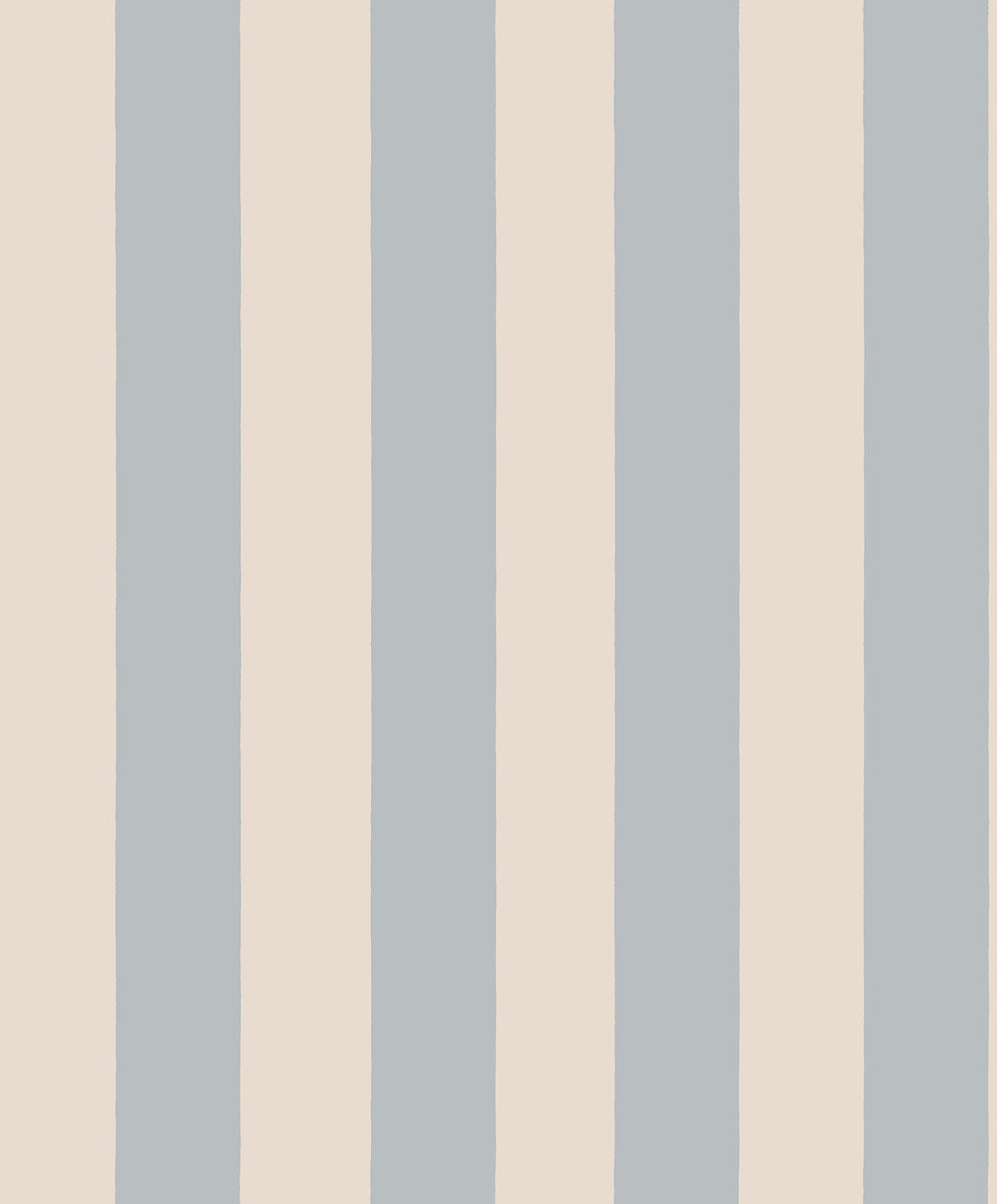 Sam wallpaper by Sandberg, broad vertical stripes in dusty blue and cream, flat swatch