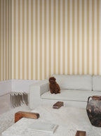 Sam wallpaper by Sandberg in Honey, styled on an interior wall