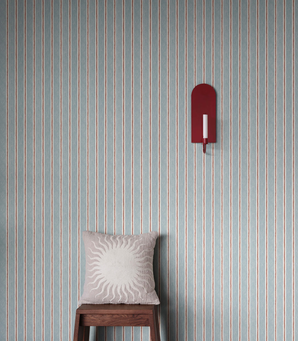 Albin wallpaper by Sandberg – stripe design, Blue – styled in a room setting, view 3