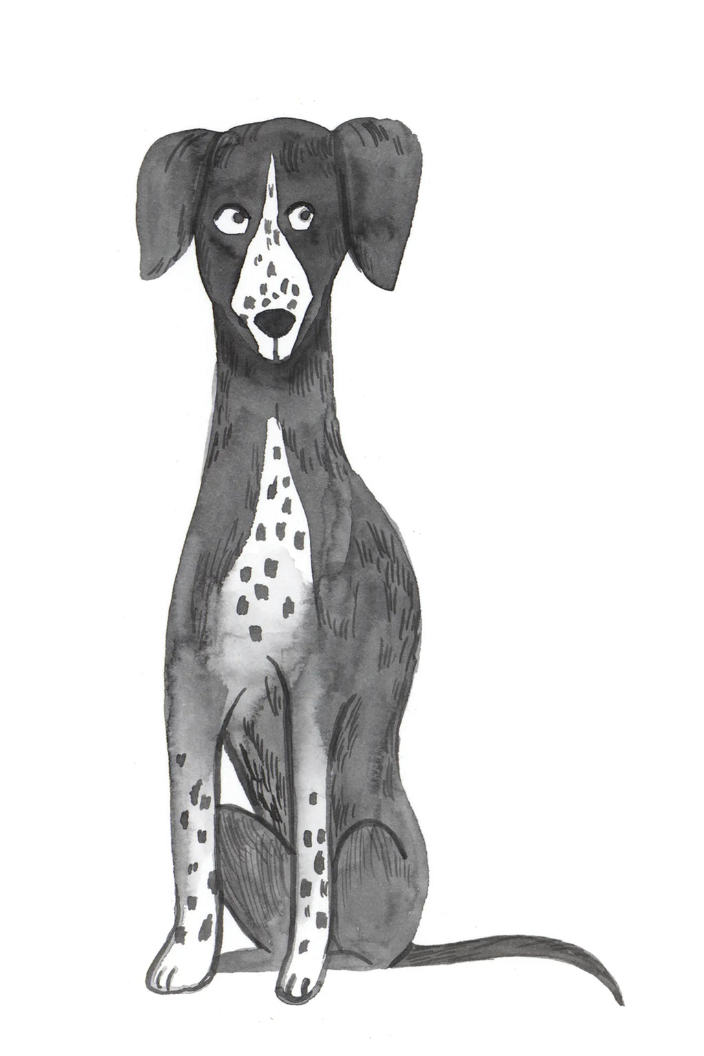 Taiga Dogs & Friends wall mural by Sandberg in white, close-up of a single spotted watercolour dog sitting
