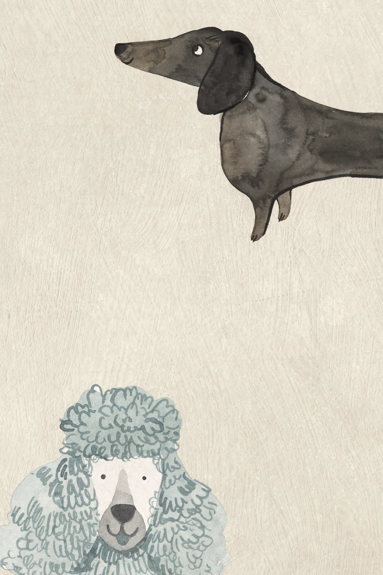 Taiga Dogs & Friends wall mural by Sandberg in sand beige, close-up of a watercolour dachshund and poodle