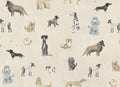 Taiga Dogs & Friends wall mural by Sandberg in sand beige, flat view of watercolour dog breeds across a cream ground