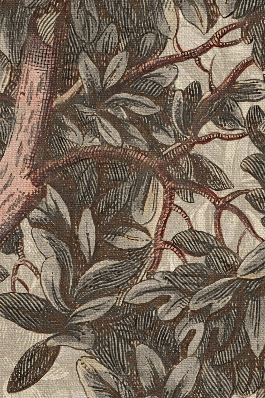 Charles wallpaper by Sandberg – forest & woodland design, Grey – close-up of the print and texture, view 3
