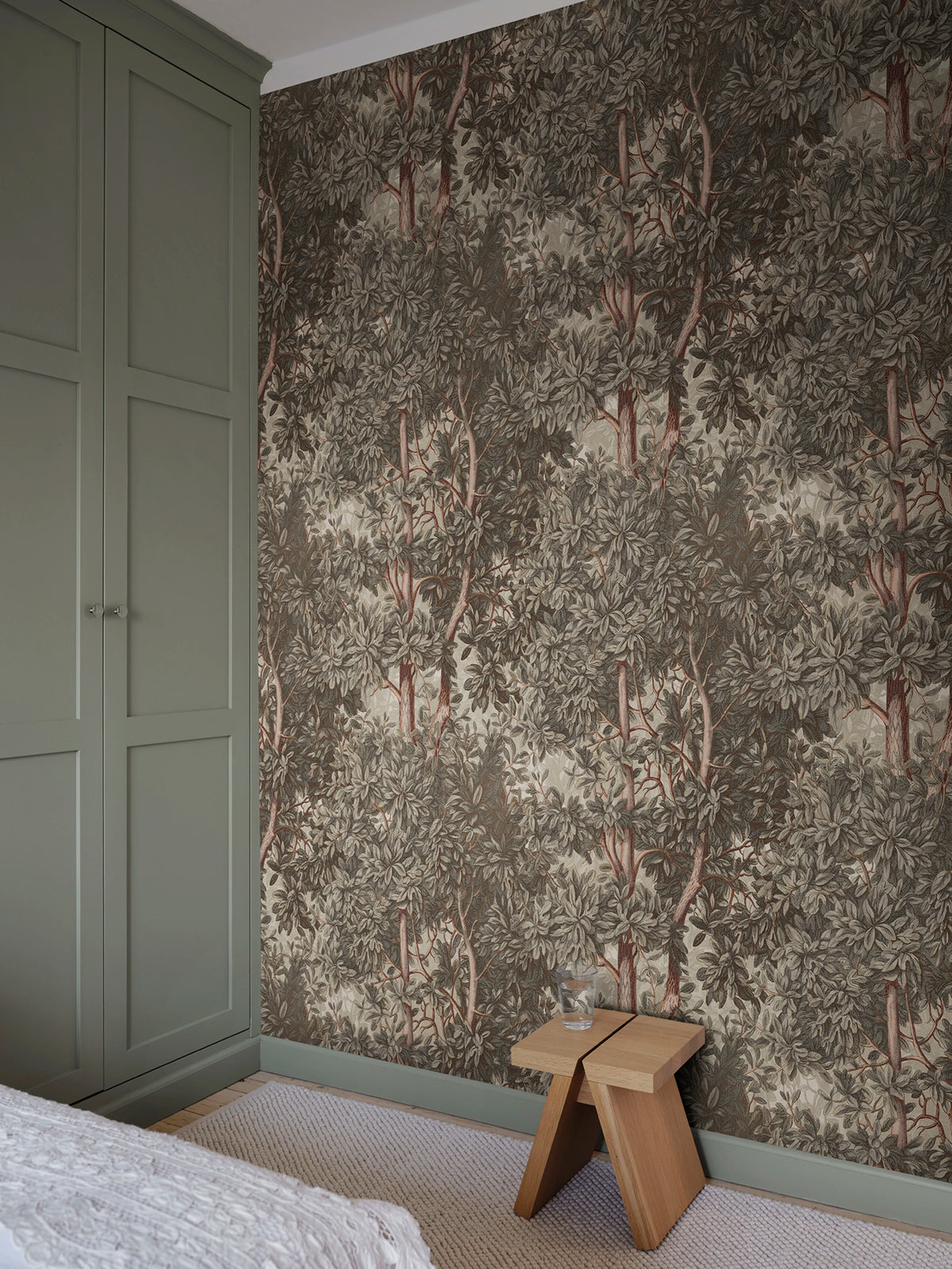 Charles wallpaper by Sandberg – forest & woodland design, Grey – styled in a room setting, view 5