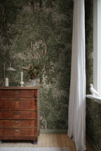 Charles wallpaper by Sandberg – forest & woodland design, Green – styled in a room setting, view 8