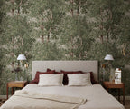 Charles wallpaper by Sandberg – forest & woodland design, Green – styled in a room setting, view 9