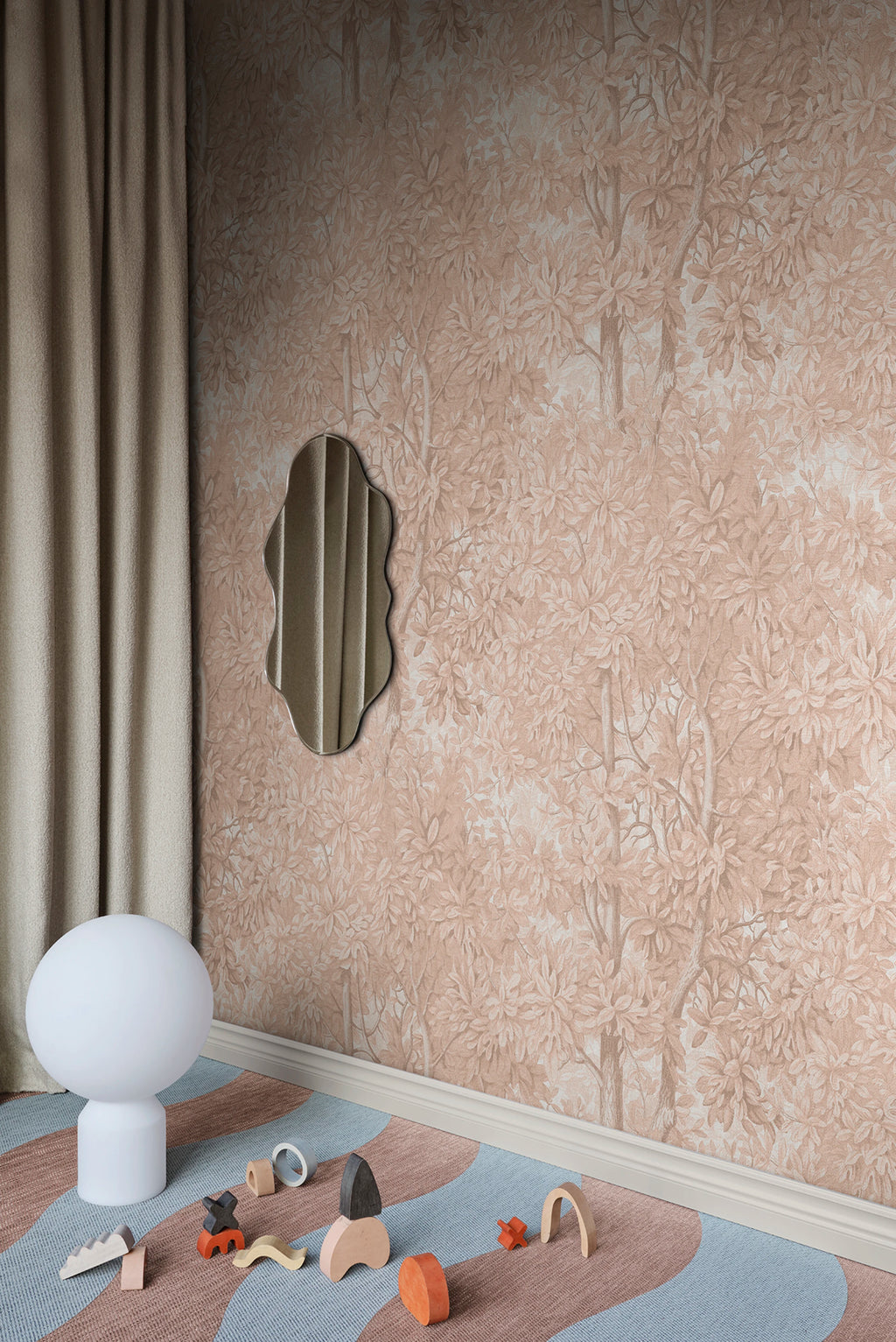 Charles wallpaper by Sandberg – forest & woodland design, Pink – Blush – styled in a room setting, view 4