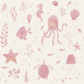 Della wallpaper by Sandberg in Pink, watercolour octopus, turtles, starfish and shells on a cream ground