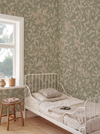 Linnea Mural wall mural by Sandberg – floral design, Green – Garden Green – styled in a room setting, view 2