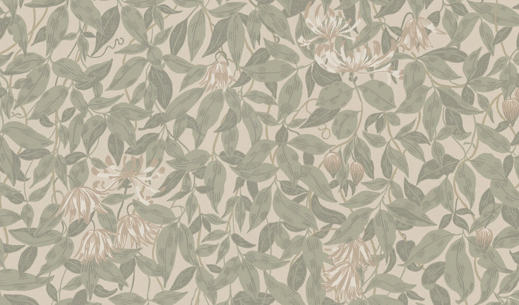 Linnea Mural wall mural by Sandberg – floral design, Green – Garden Green – flat swatch showing the repeat