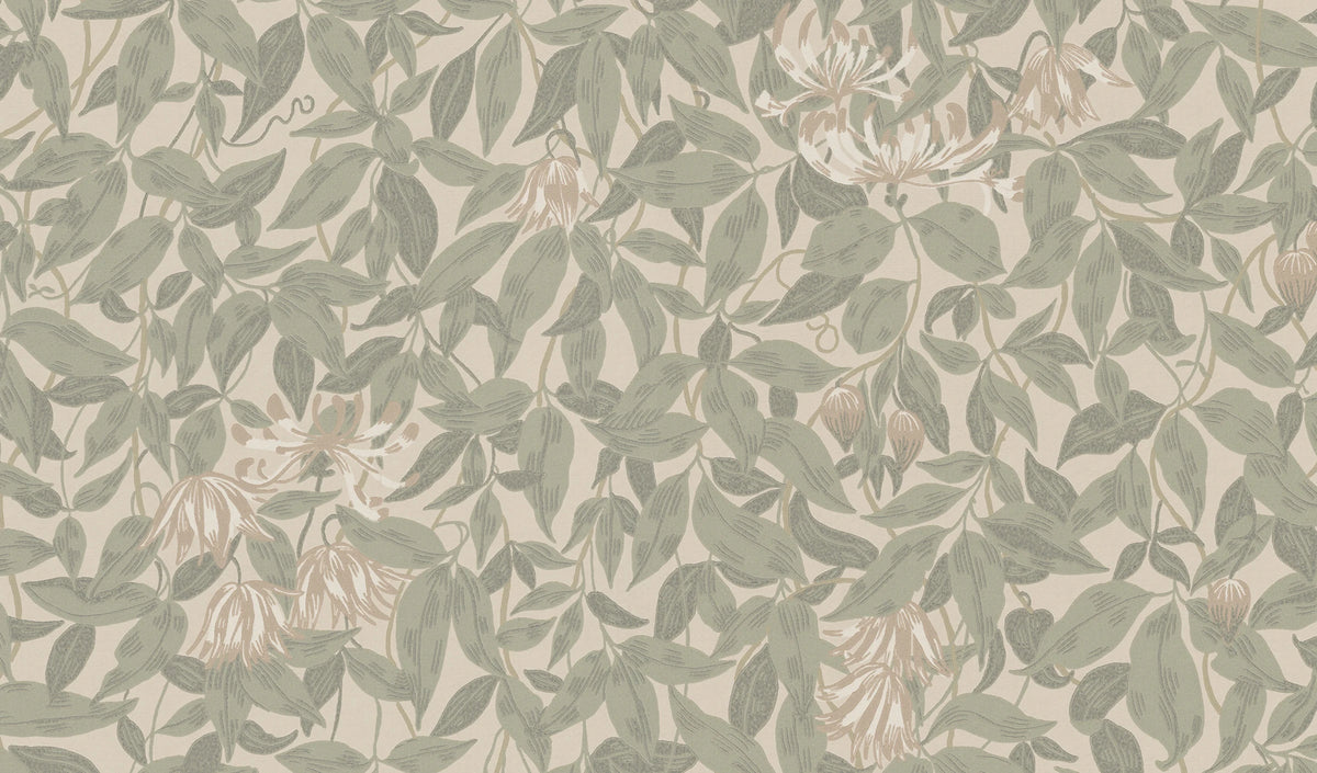 Linnea Mural wall mural by Sandberg – floral design, Green – Garden Green – flat swatch showing the repeat