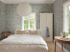 Linnea Mural wall mural by Sandberg – floral design, Blue – Misty Blue – styled in a room setting, view 5