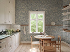Linnea Mural wall mural by Sandberg – floral design, Blue – Misty Blue – styled in a room setting, view 6