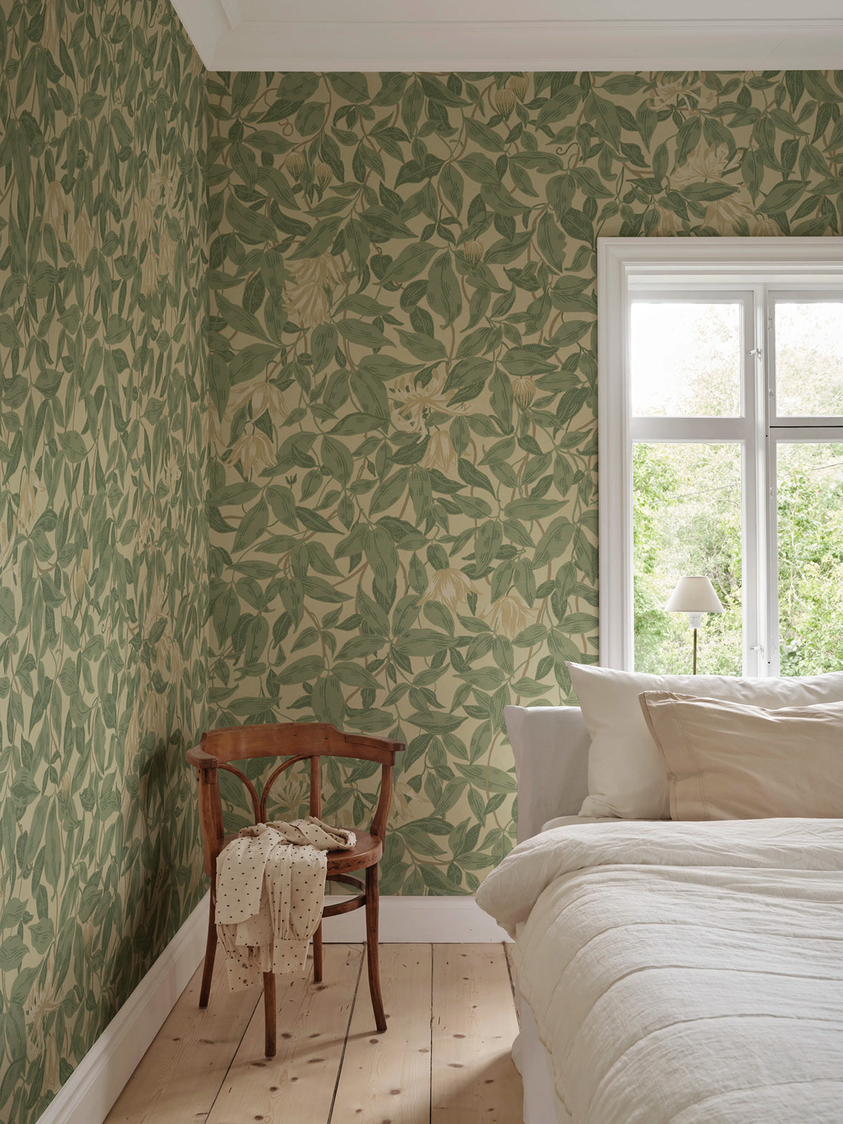Linnea Mural wall mural by Sandberg – floral design, Green – styled in a room setting, view 4