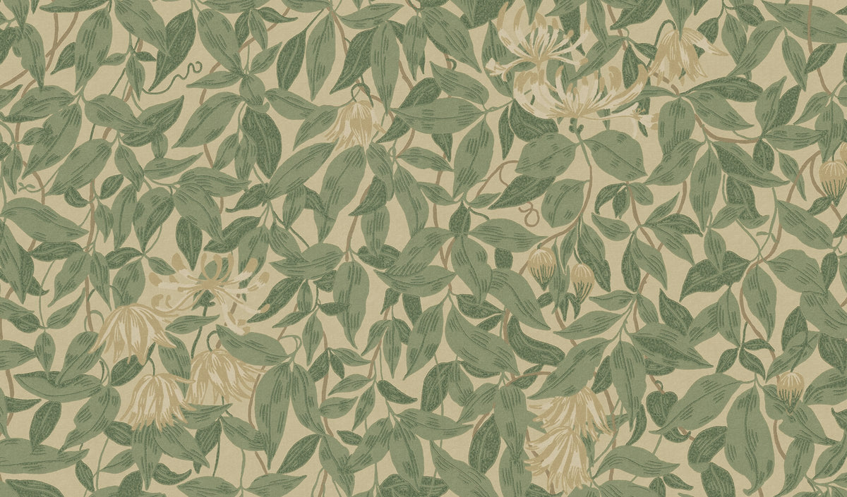 Linnea Mural wall mural by Sandberg – floral design, Green – flat swatch showing the repeat, view 2