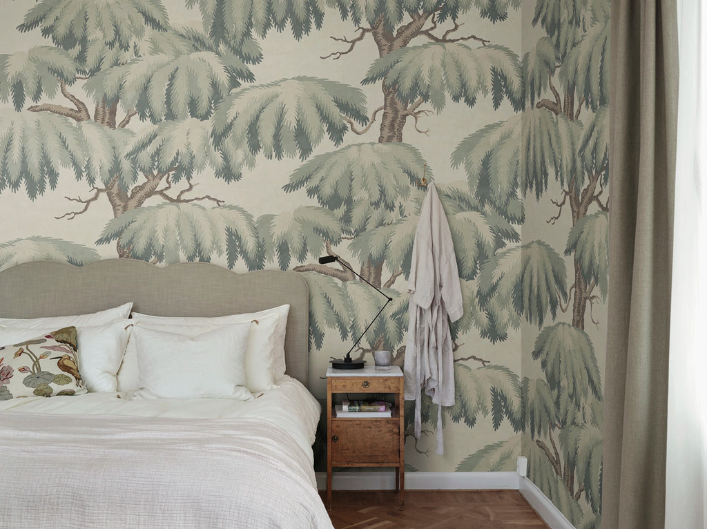 Alba Mural wall mural by Sandberg – forest & woodland design, Green – styled in a room setting, view 11