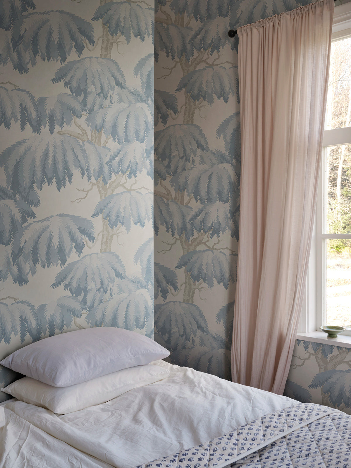 Alba Mural wall mural by Sandberg – forest & woodland design, Light Blue – styled in a room setting, view 12